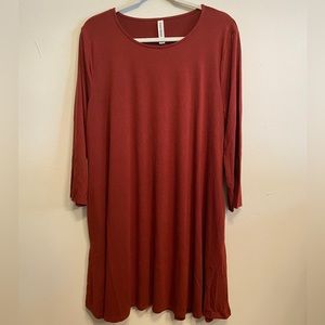 Tunic Pocket Dress, 3/4 sleeve - Fired Brick
